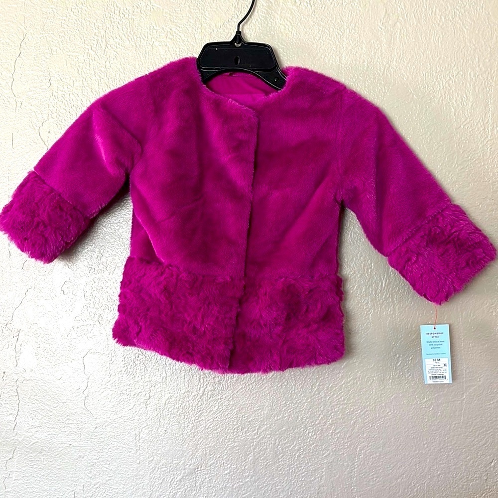 Cat & Jack Faux Fur Magenta Fully Lined Jacket Girls Toddler Size 18M